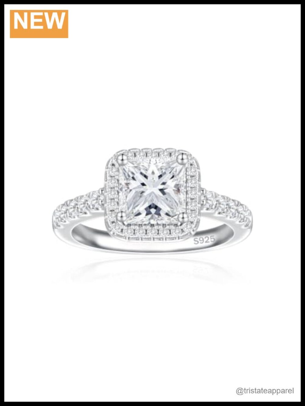 925 Sterling Silver Engagement Ring Princess Cut Halo 2CT CZ